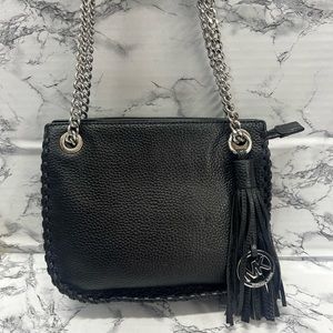 Michael Kors Black Chelsea Shoulder Bag, Whipped Stitch trim,Chain/Leather Strap